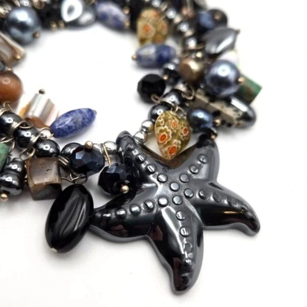 Handmade Stretch Bracelet Turquoise Pearl Shell Jasper Sodalite Millefiori Glass